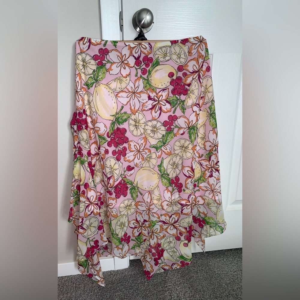 Lane Bryant Citrus Grape Lemon Flower Asymmetrical Flowy Pink Skirt Plus Size
